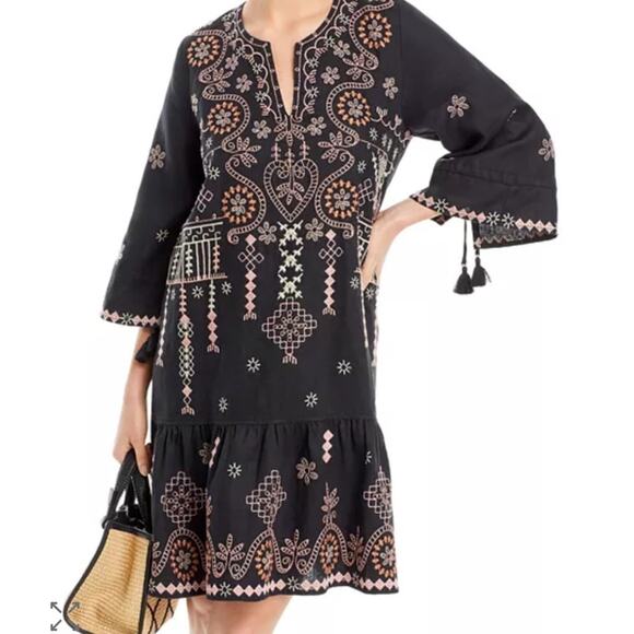 Johnny Was Large Faye Kimono Flounce Sleeve Black Embroidered Pullover Dress. - Picture 4 of 8